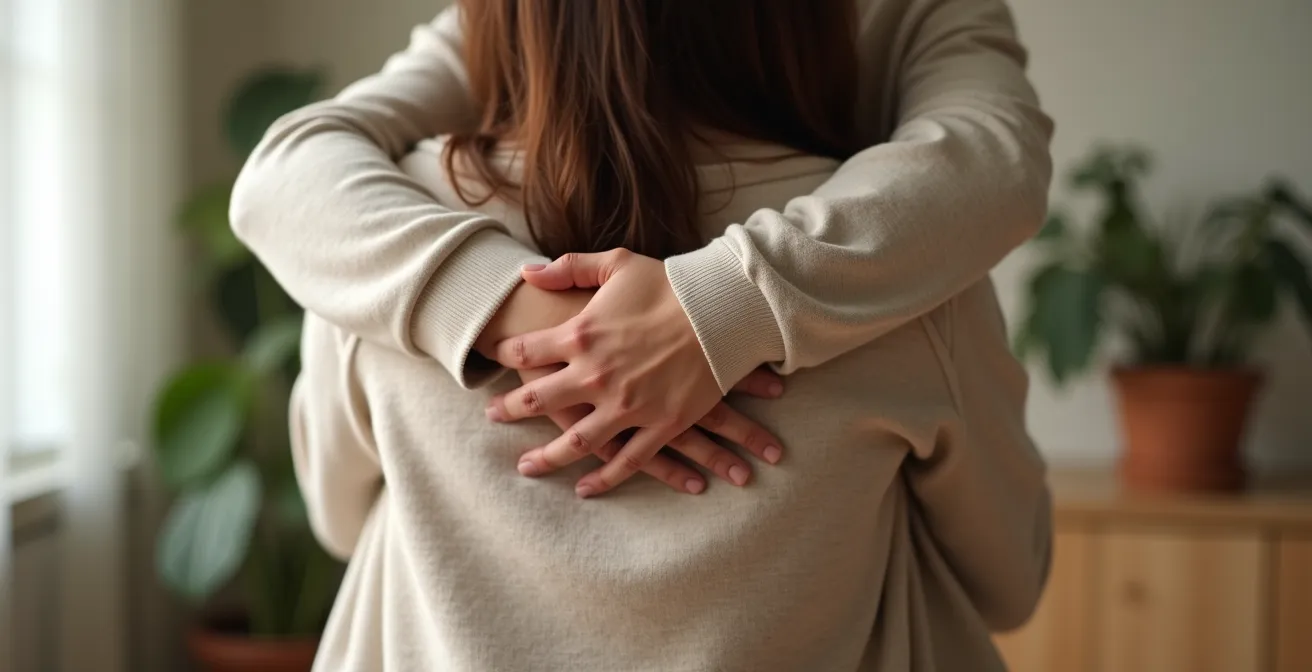 Due persone che si abbracciano con calore mostrando il benessere emotivo