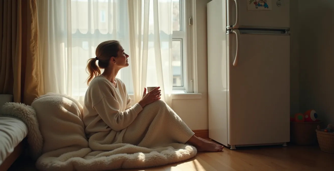 Donna in momento di solitudine rigenerante nel suo angolo personale di casa