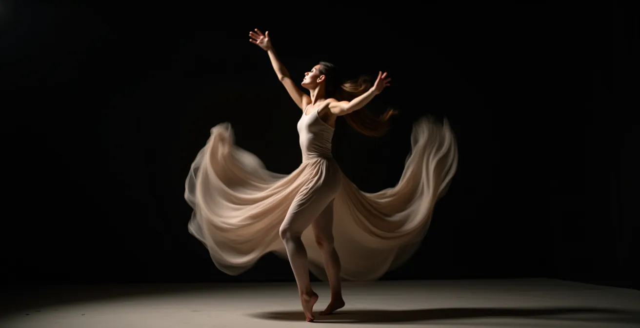 Persona in movimento fluido e meditativo che esplora lo spazio con movimenti non convenzionali