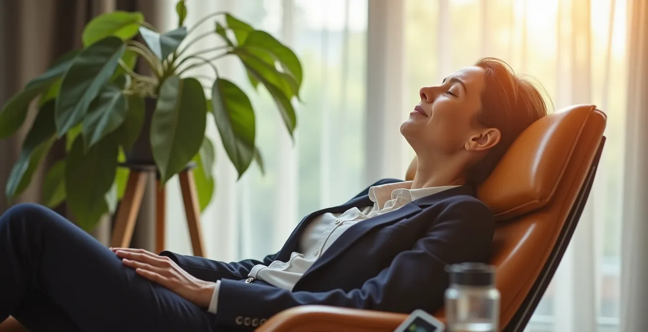 Professionista che fa un power nap rigenerante in ufficio