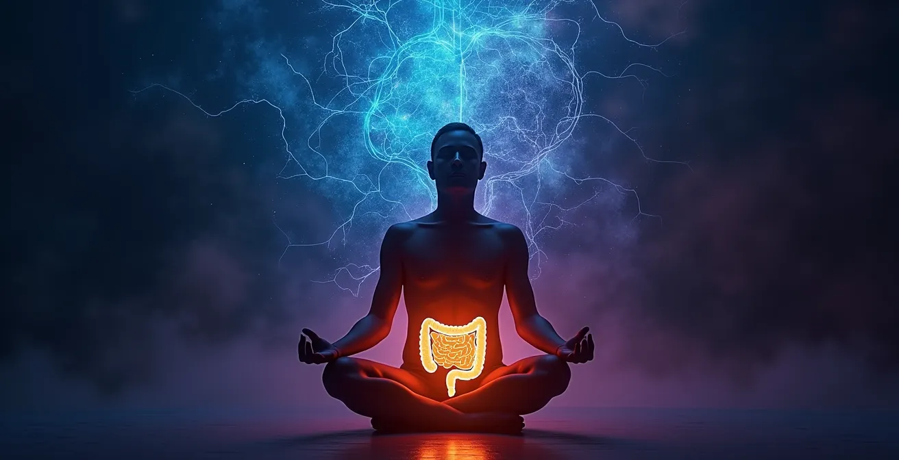 Rappresentazione simbolica dell'asse intestino-cervello sotto stress